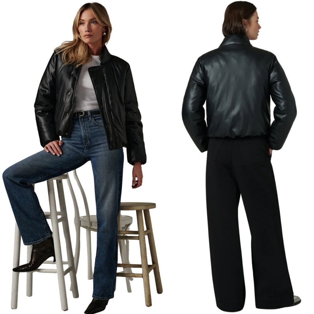 Joe's Jeans The Kiki Vegan Leather Bomber Jacket Womens XS Black Puffer $328 NWT